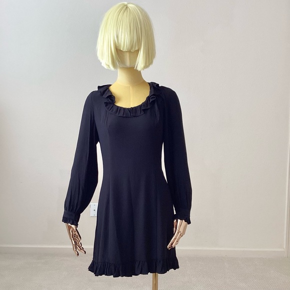 Rouje Gaspar Black Ruffle Embellishment Long Sleeve Dress  SZ 6 - Picture 2 of 8